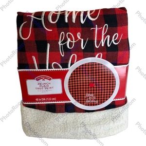 Holiday Time Christmas Home For The Holidays Fleece Tree Skirt Plaid Red 48" New